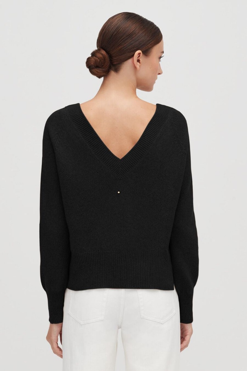 Női Cuyana Recycled Cashmere Deep V-Neck Pulóverek Fekete | XIK6879TX