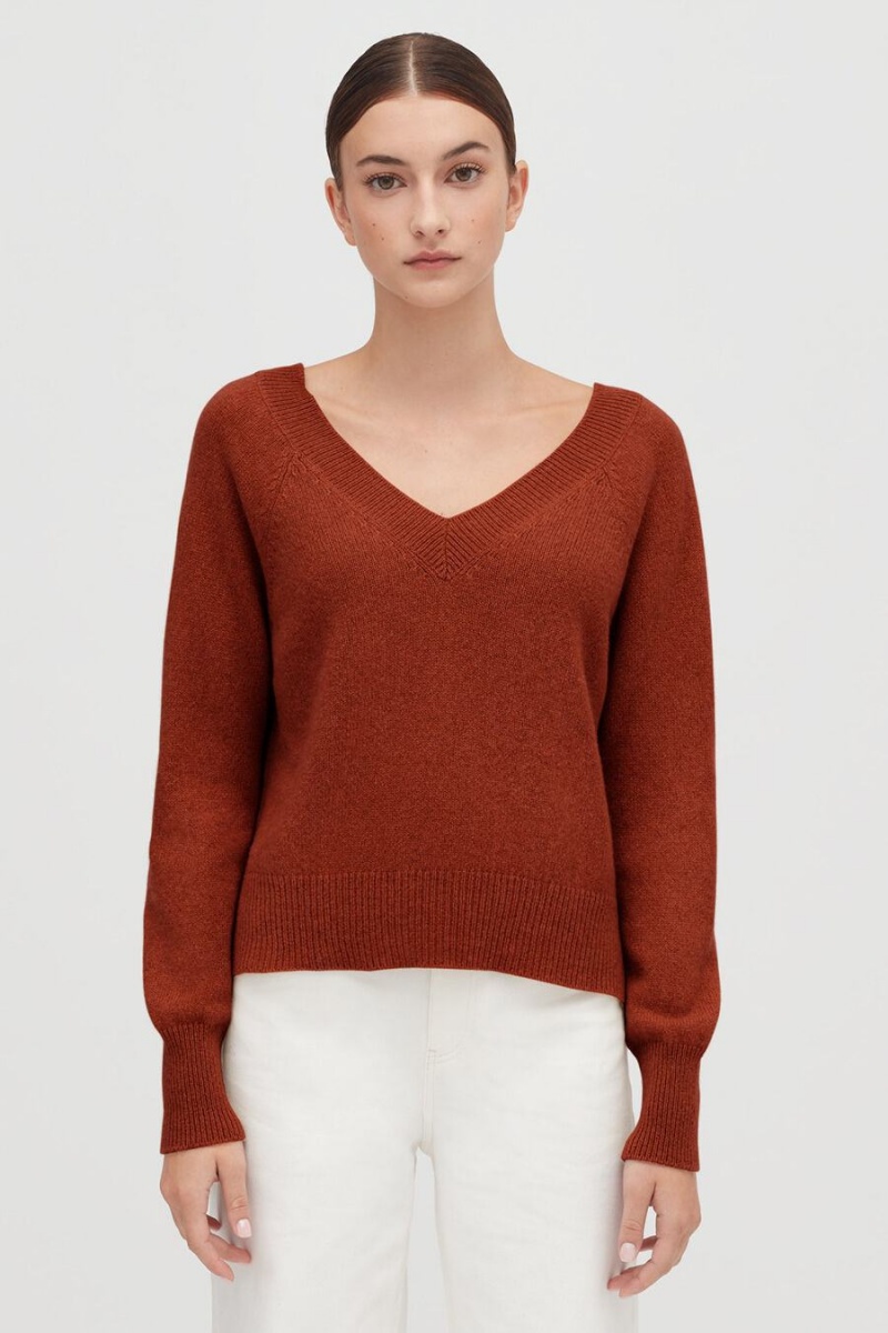 Női Cuyana Recycled Cashmere Deep V-Neck Pulóverek Narancssárga | NUL219KB