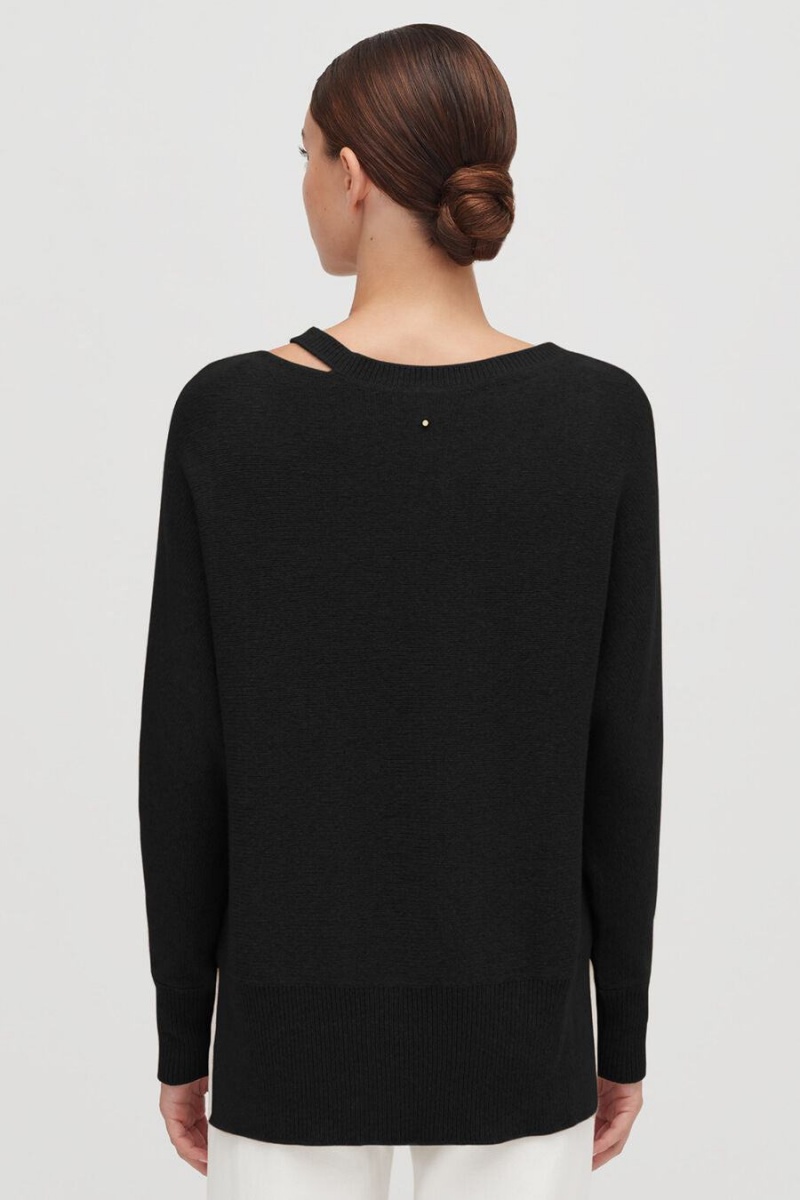 Női Cuyana Recycled Cashmere Split-Neck Pulóverek Fekete | OWJ3227GD