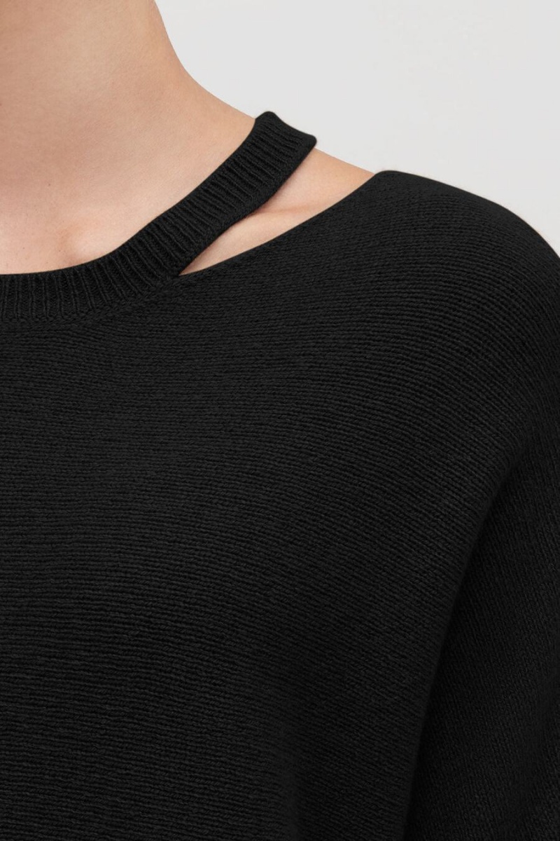 Női Cuyana Recycled Cashmere Split-Neck Pulóverek Fekete | OWJ3227GD