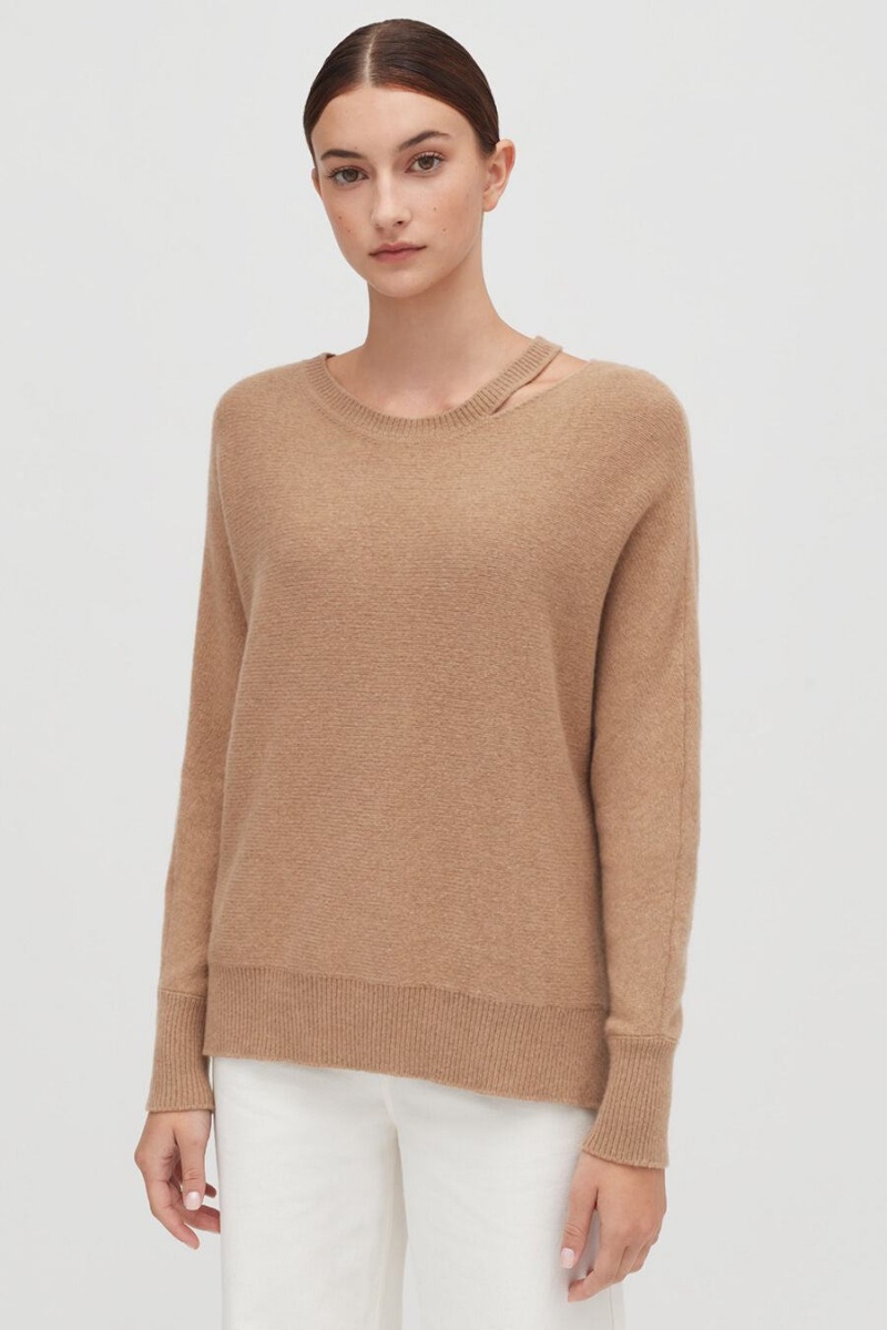 Női Cuyana Recycled Cashmere Split-Neck Pulóverek Barna | VWZ1188OR