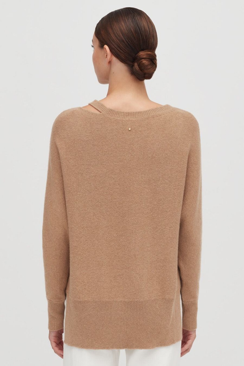 Női Cuyana Recycled Cashmere Split-Neck Pulóverek Barna | VWZ1188OR