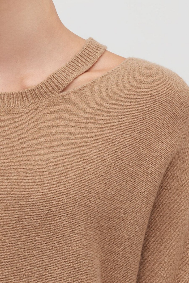 Női Cuyana Recycled Cashmere Split-Neck Pulóverek Barna | VWZ1188OR