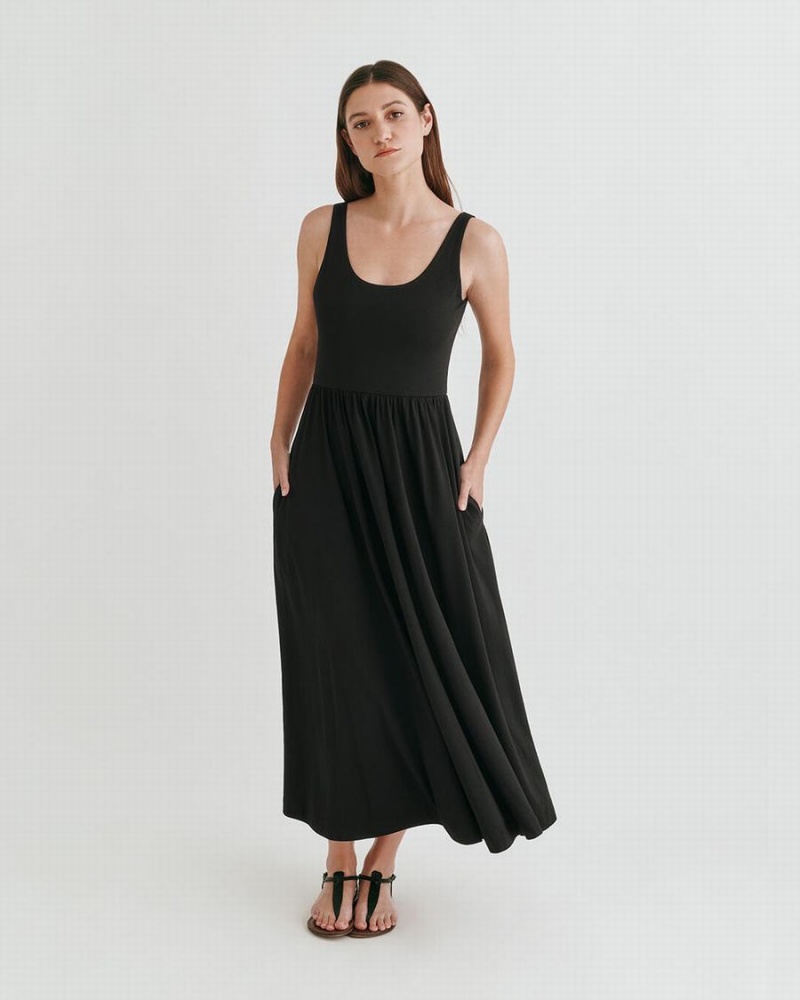 Női Cuyana Scoop Neck Ruha Fekete | GJA6380BL