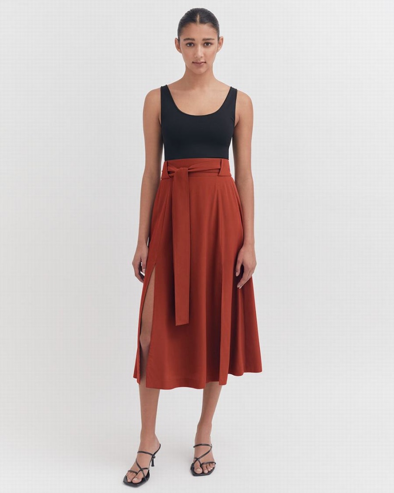 Női Cuyana Silk Belted Midi Szoknya Piros | FSW5711GV