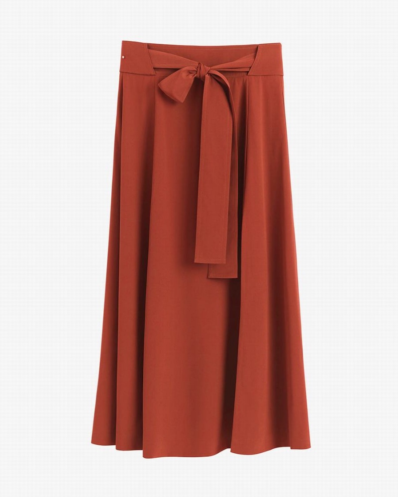 Női Cuyana Silk Belted Midi Szoknya Piros | FSW5711GV