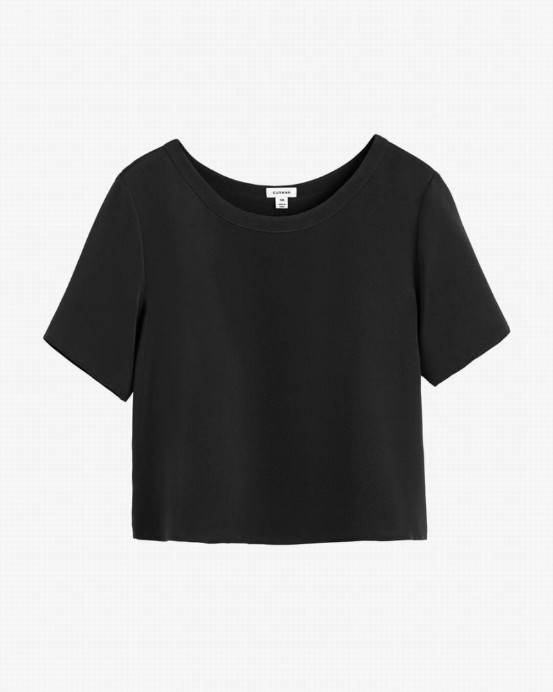 Női Cuyana Silk Cropped Crewneck Tee Póló Fekete | AVI803CN