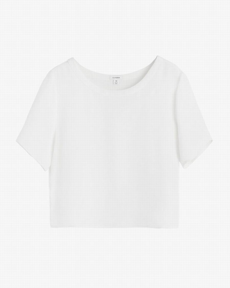 Női Cuyana Silk Cropped Crewneck Tee Póló Fehér | MZO9383GZ