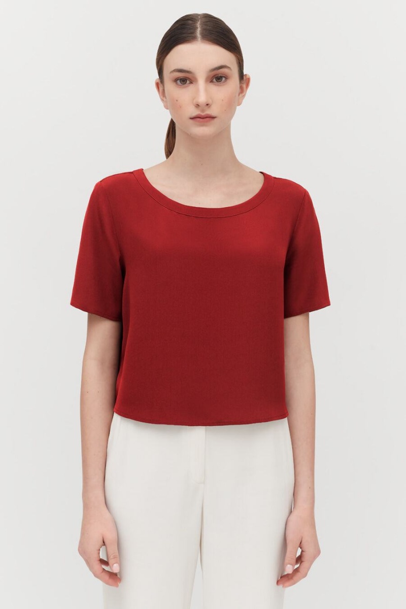 Női Cuyana Silk Cropped Crewneck Tee Póló Piros | YHV6949HN