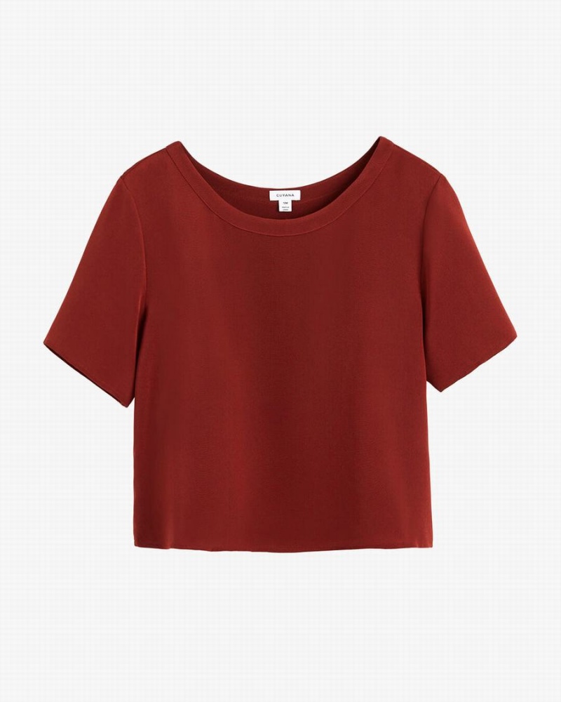 Női Cuyana Silk Cropped Crewneck Tee Póló Sötétpiros | SHB7295IV