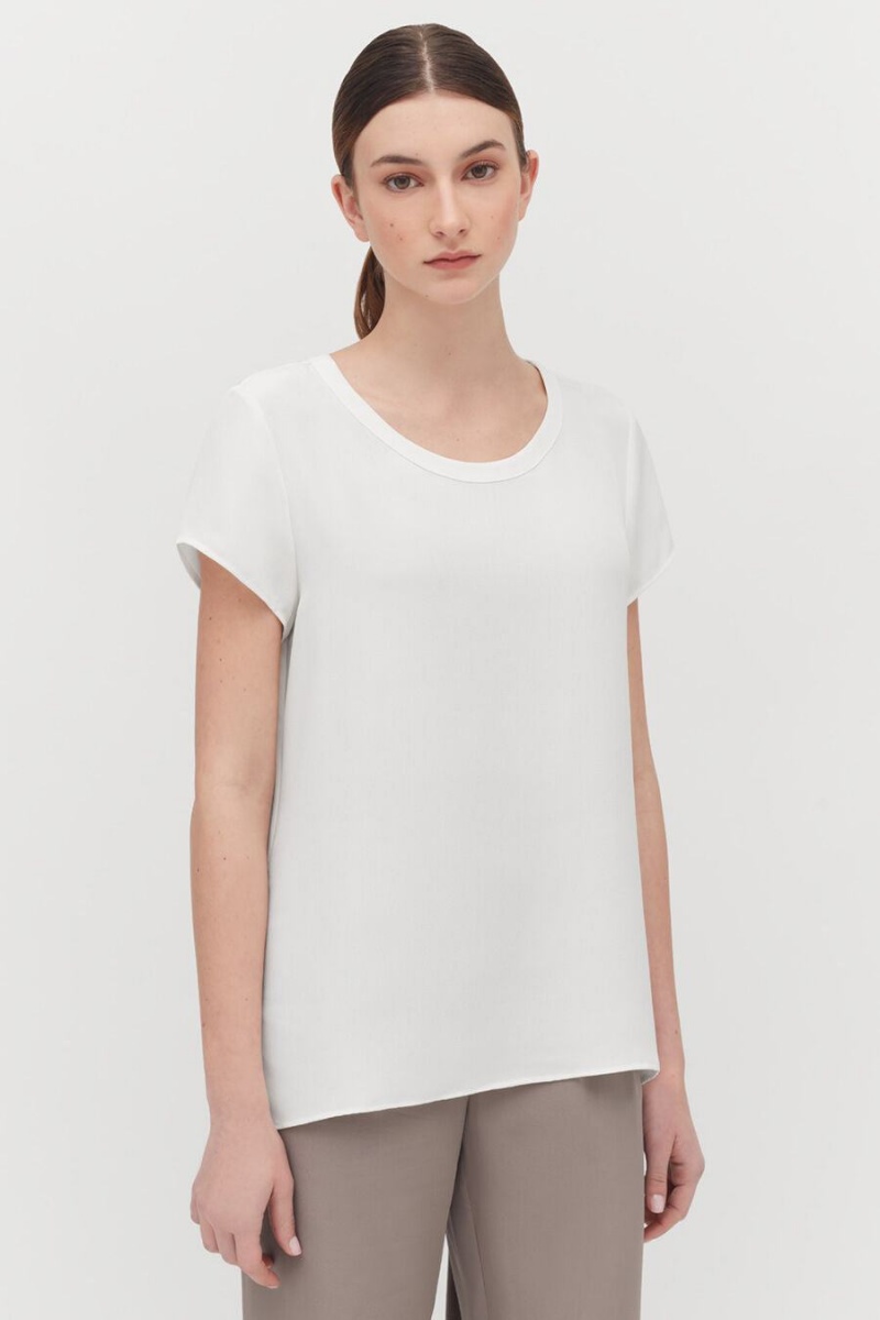 Női Cuyana Silk High-Low Tee Póló Fehér | UGP8088NI