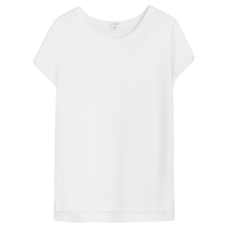 Női Cuyana Silk High-Low Tee Póló Fehér | UGP8088NI