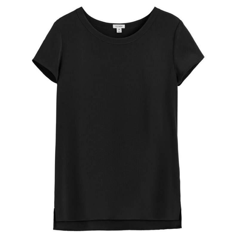 Női Cuyana Silk High-Low Tee Póló Fekete | CDJ390KW