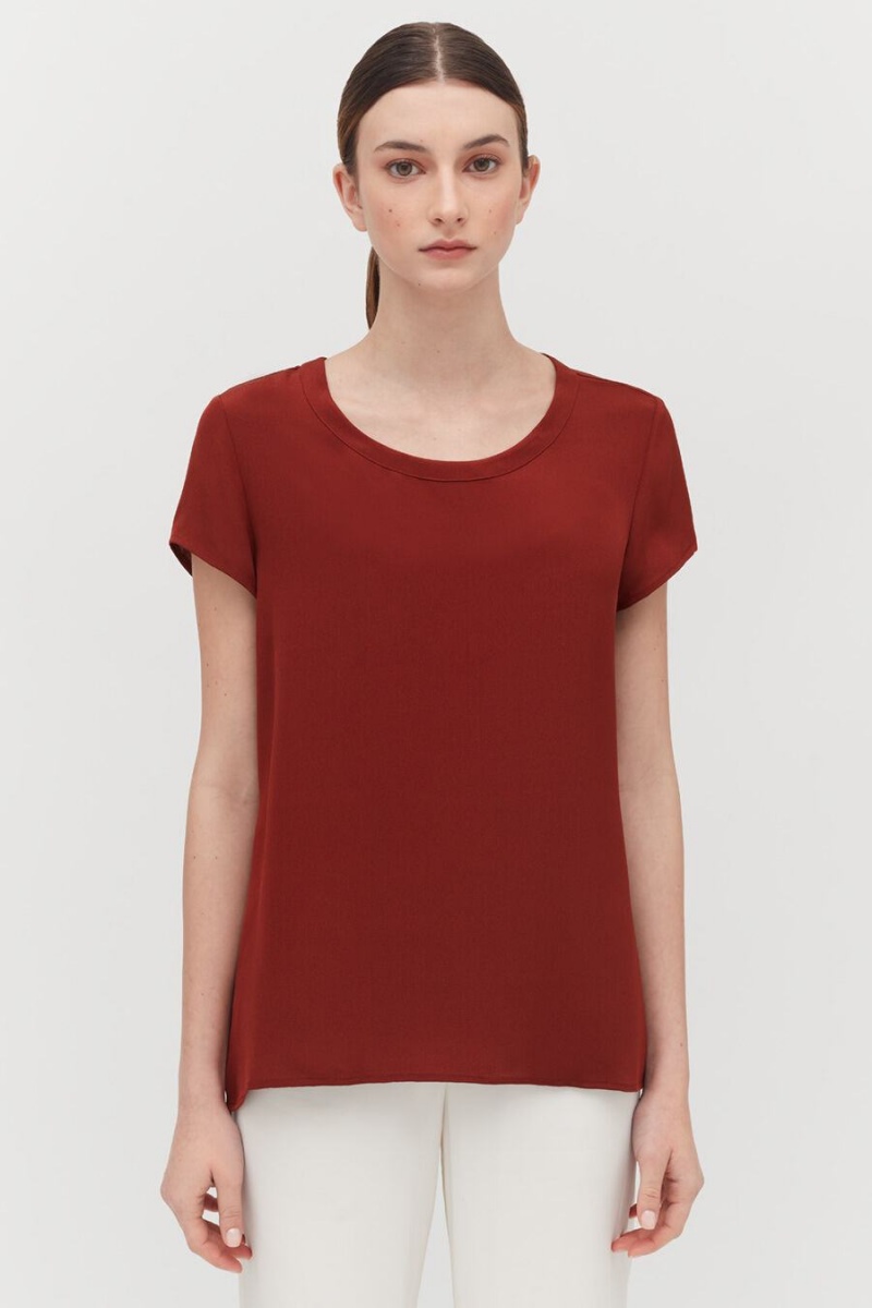 Női Cuyana Silk High-Low Tee Póló Sötétpiros | TUD9185DF