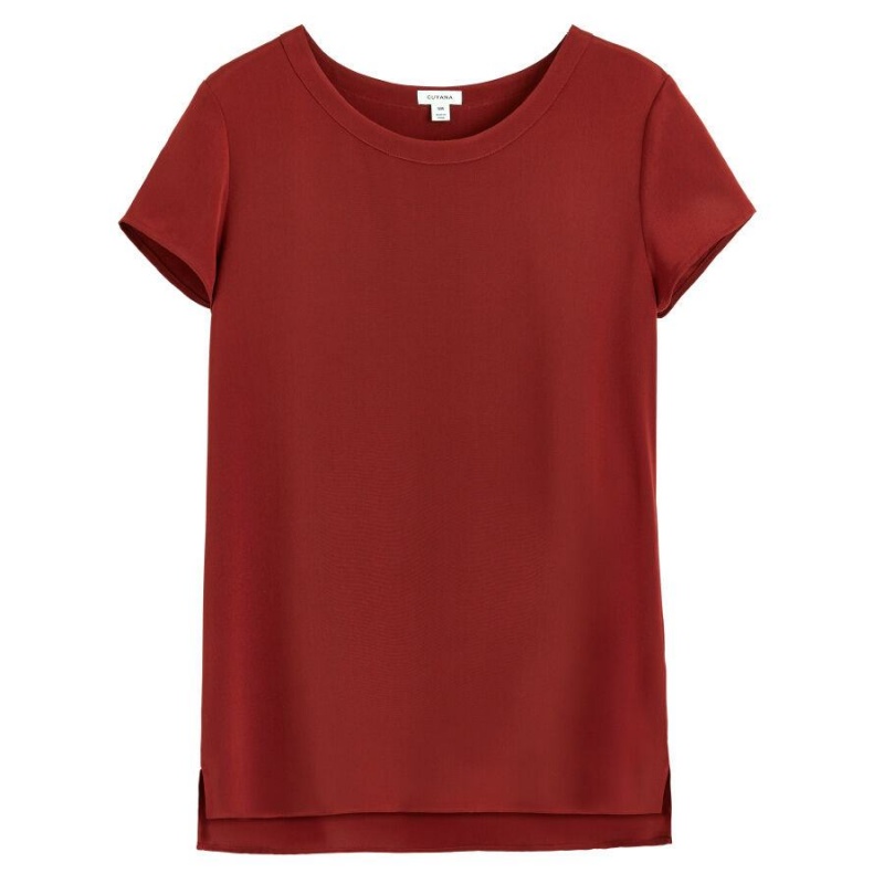 Női Cuyana Silk High-Low Tee Póló Sötétpiros | TUD9185DF