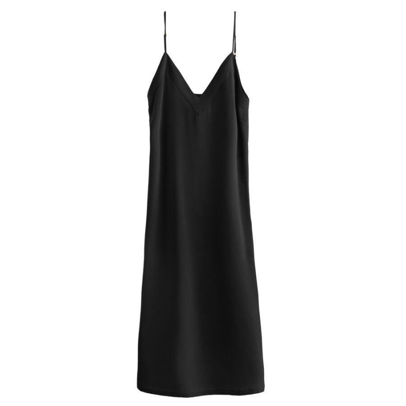 Női Cuyana Silk Slip Ruha Fekete | PLN6425UR