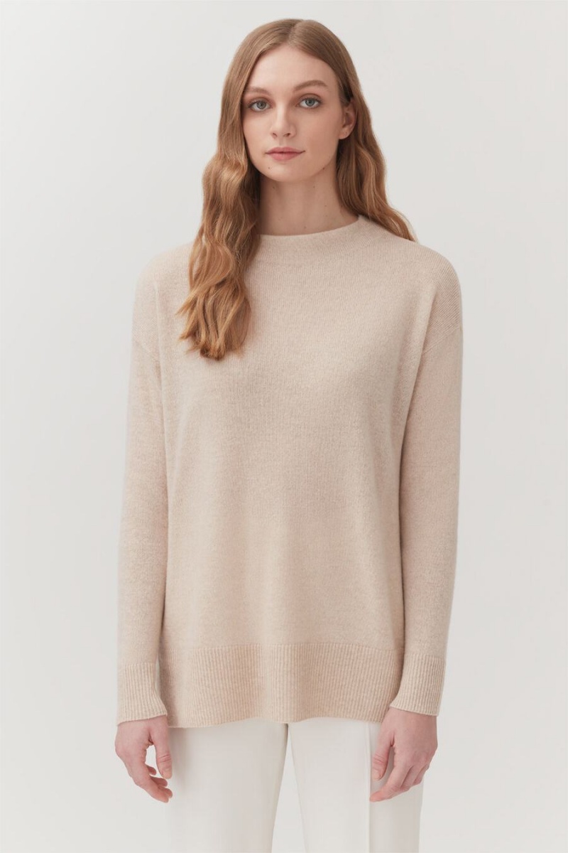 Női Cuyana Single-Origin Cashmere Funnel Neck Pulóverek Bézs | UAP7038YI