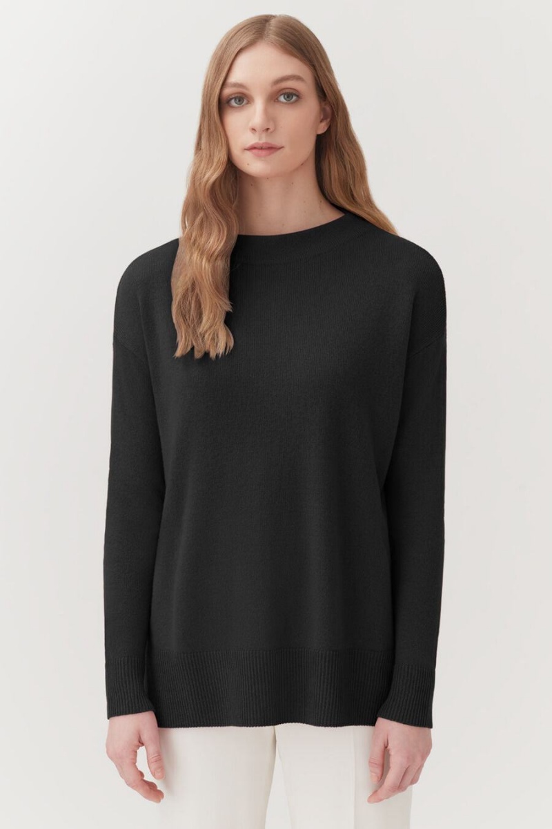 Női Cuyana Single-Origin Cashmere Funnel Neck Pulóverek Fekete | PLA6921CI