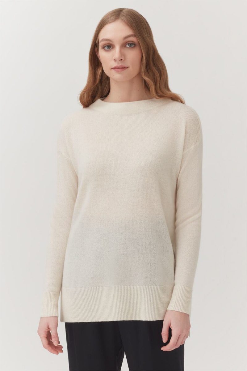 Női Cuyana Single-Origin Cashmere Funnel Neck Pulóverek Fehér | BDG556IB