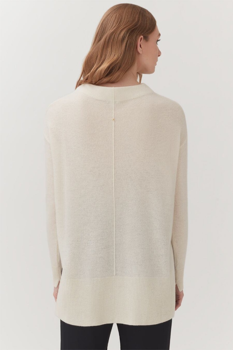 Női Cuyana Single-Origin Cashmere Funnel Neck Pulóverek Fehér | BDG556IB