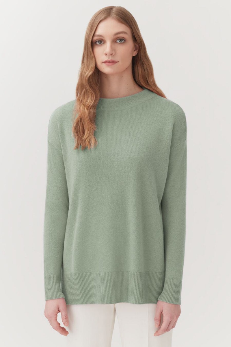 Női Cuyana Single-Origin Cashmere Funnel Neck Pulóverek Zöld | DLA1815YP