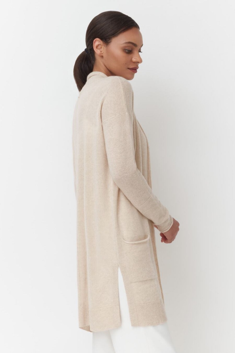 Női Cuyana Single-Origin Cashmere Long Kardigán Bézs | YTJ782UC