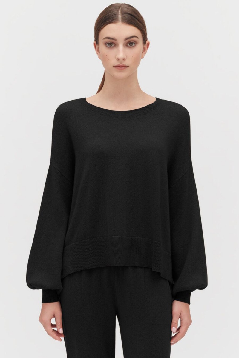 Női Cuyana Single-Origin Cashmere Open Side Pulóverek Fekete | VLR5047FQ