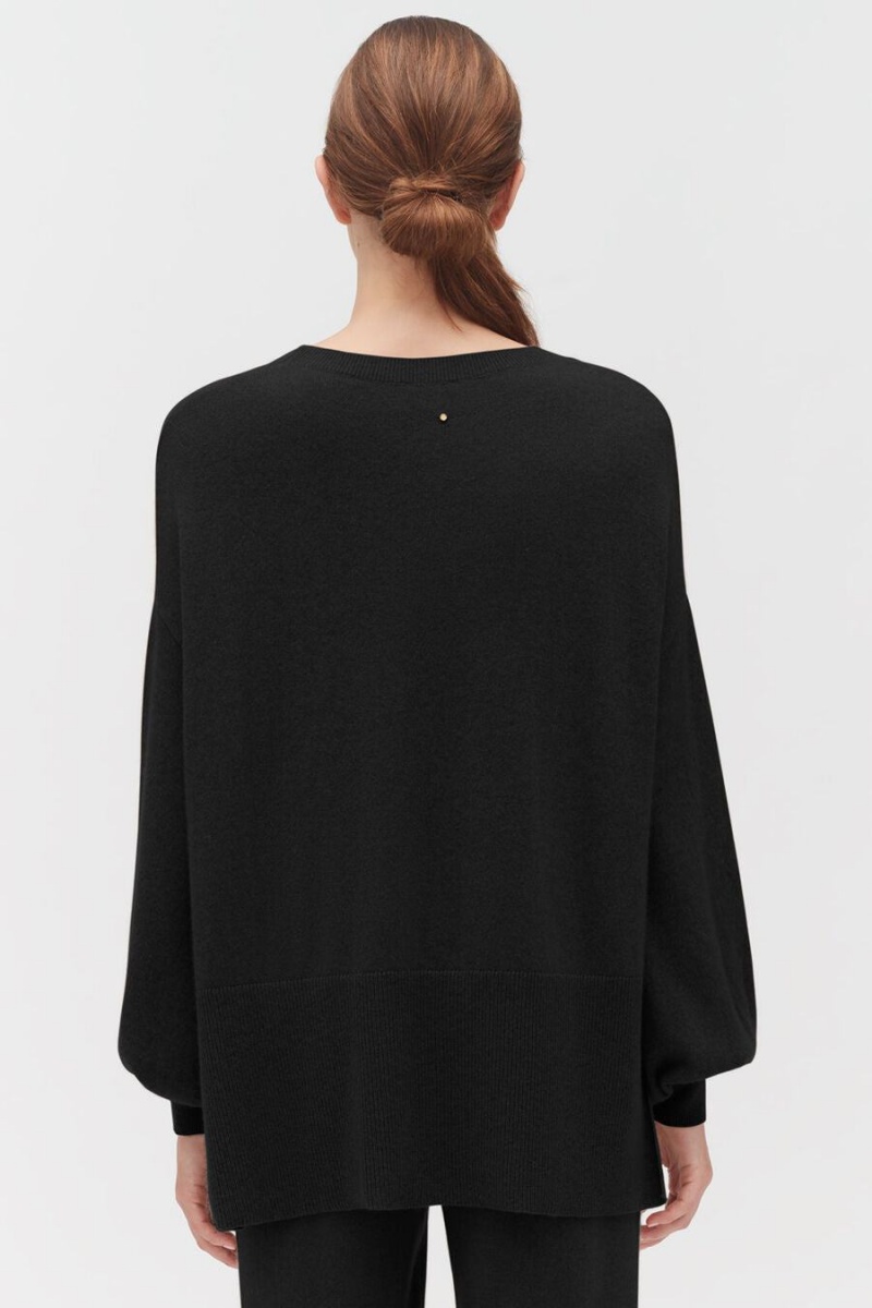 Női Cuyana Single-Origin Cashmere Open Side Pulóverek Fekete | VLR5047FQ