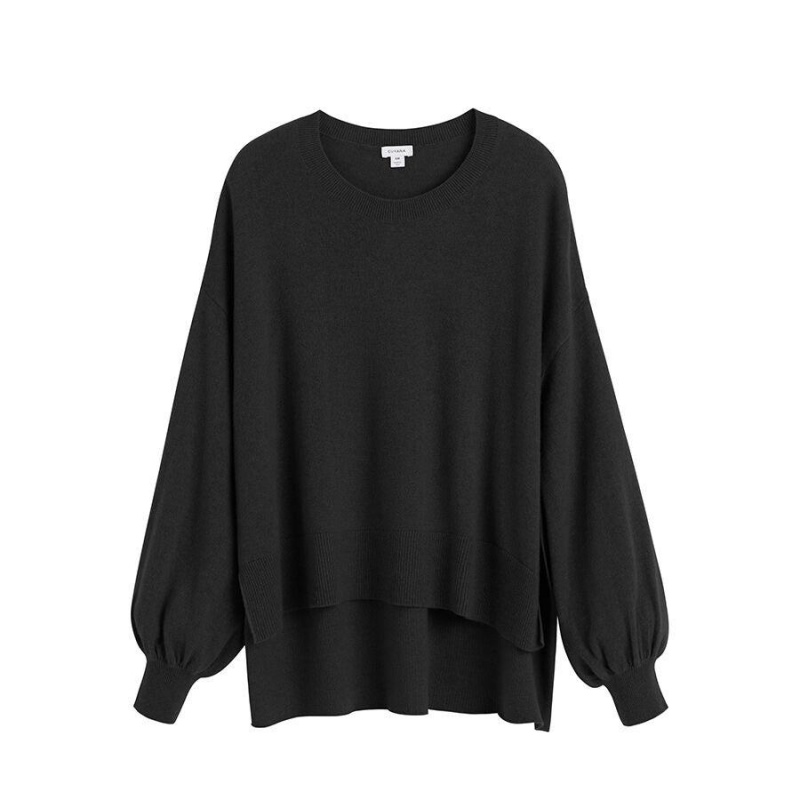 Női Cuyana Single-Origin Cashmere Open Side Pulóverek Fekete | VLR5047FQ