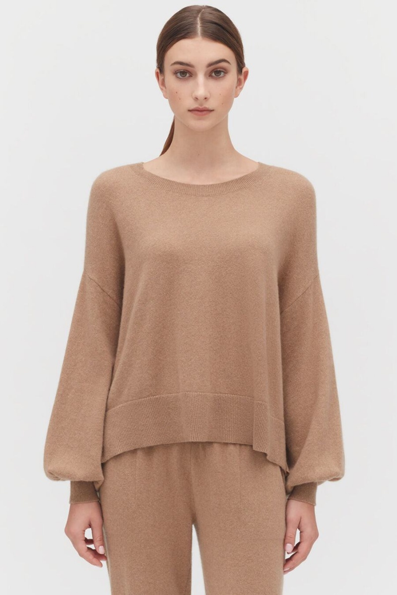 Női Cuyana Single-Origin Cashmere Open Side Pulóverek Barna | YDT8265GD