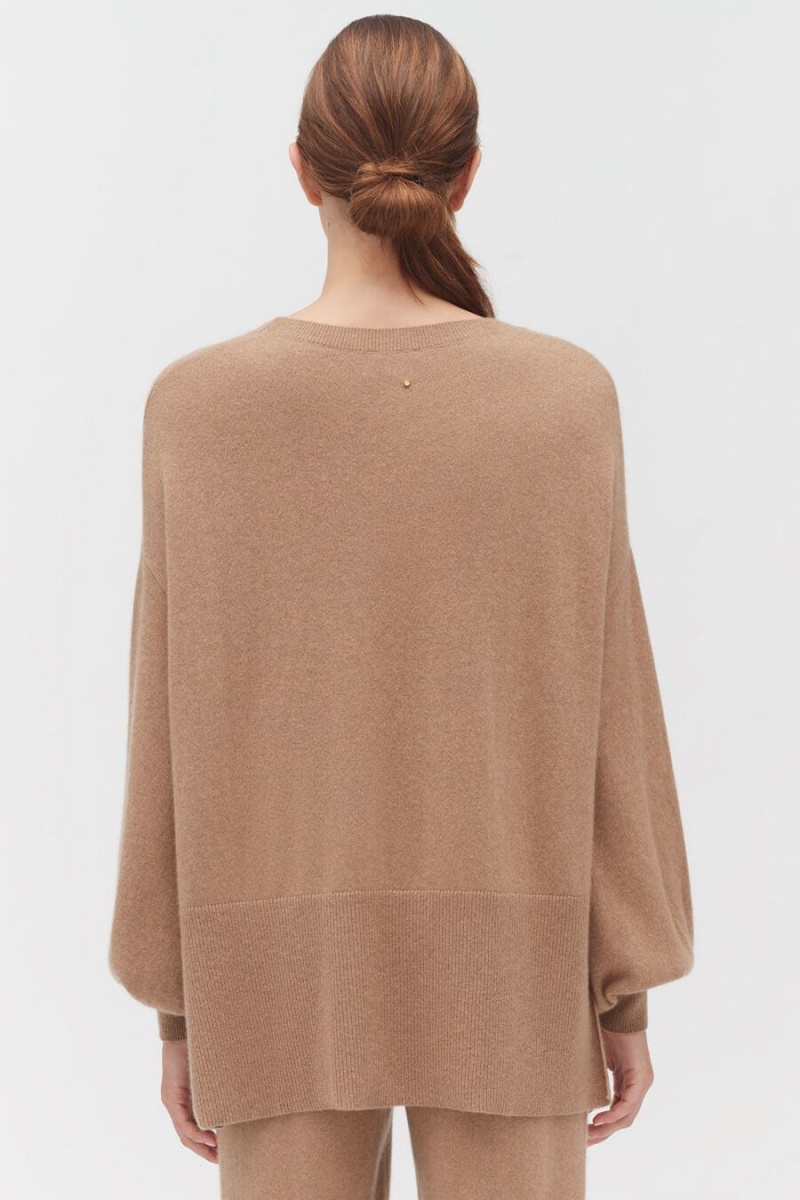 Női Cuyana Single-Origin Cashmere Open Side Pulóverek Barna | YDT8265GD