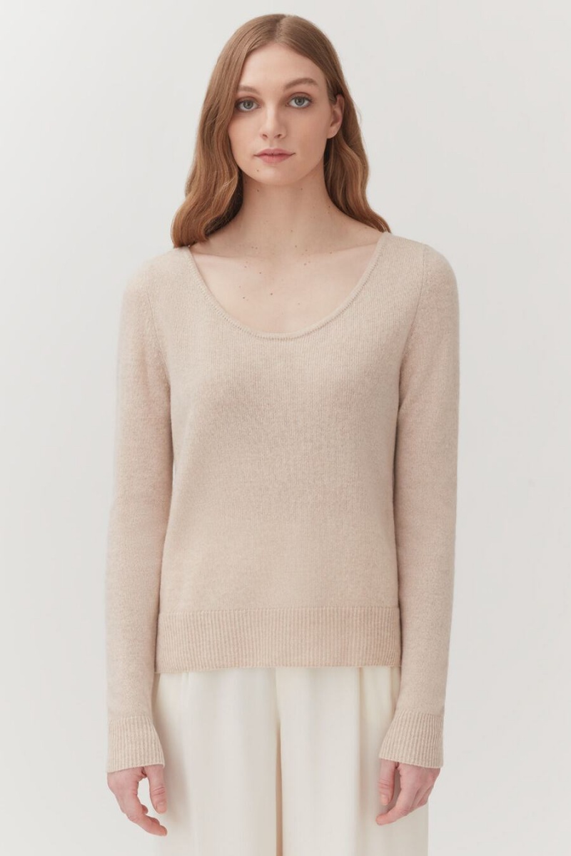 Női Cuyana Single-Origin Cashmere Scoop Neck Pulóverek Bézs | RXX6863LN