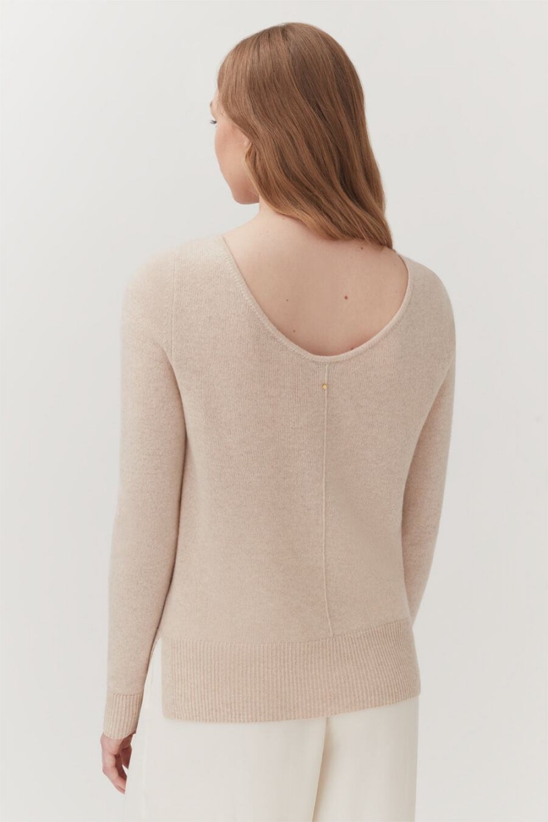 Női Cuyana Single-Origin Cashmere Scoop Neck Pulóverek Bézs | RXX6863LN