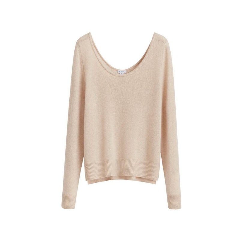 Női Cuyana Single-Origin Cashmere Scoop Neck Pulóverek Bézs | RXX6863LN