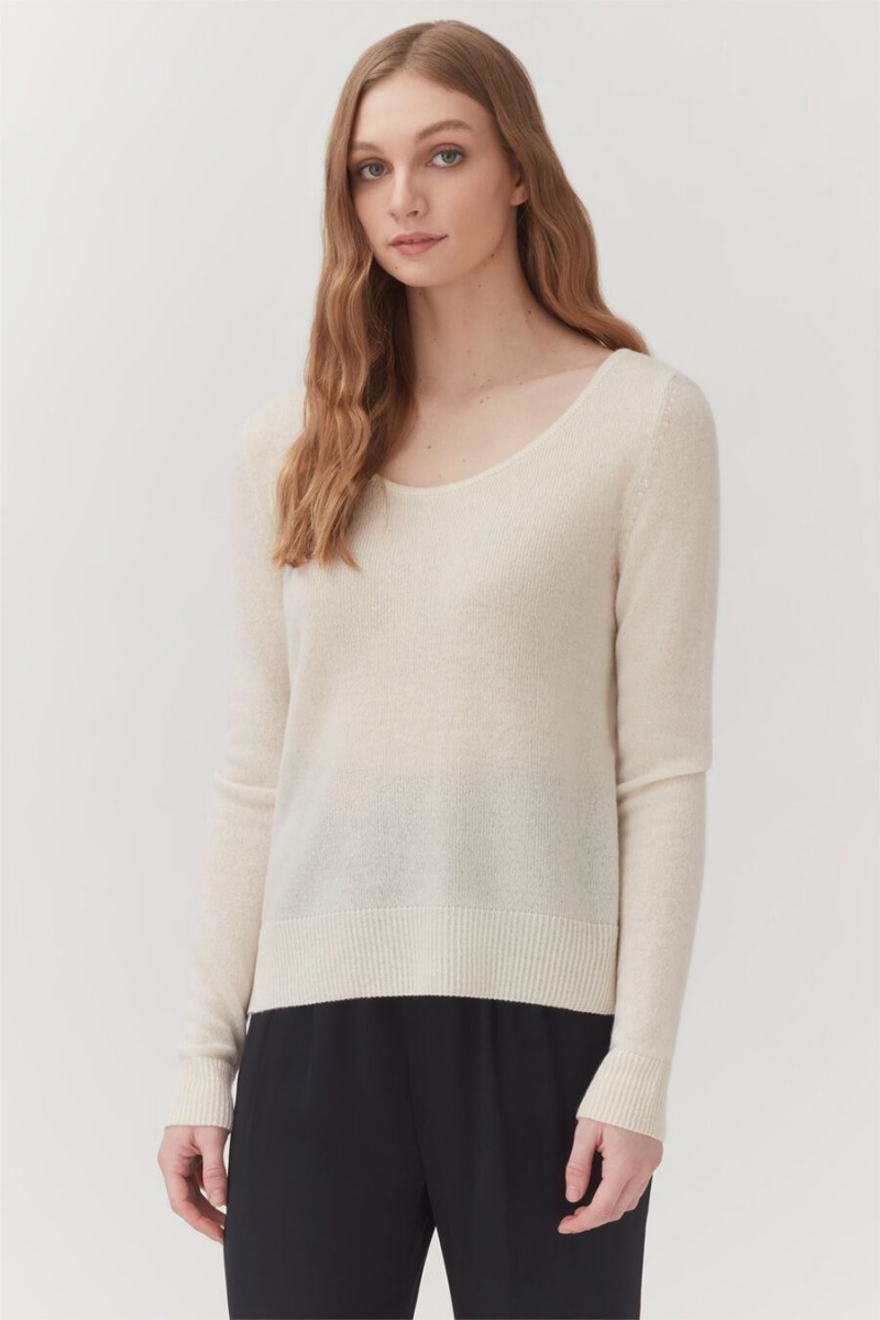 Női Cuyana Single-Origin Cashmere Scoop Neck Pulóverek Fehér | GPF1935QW