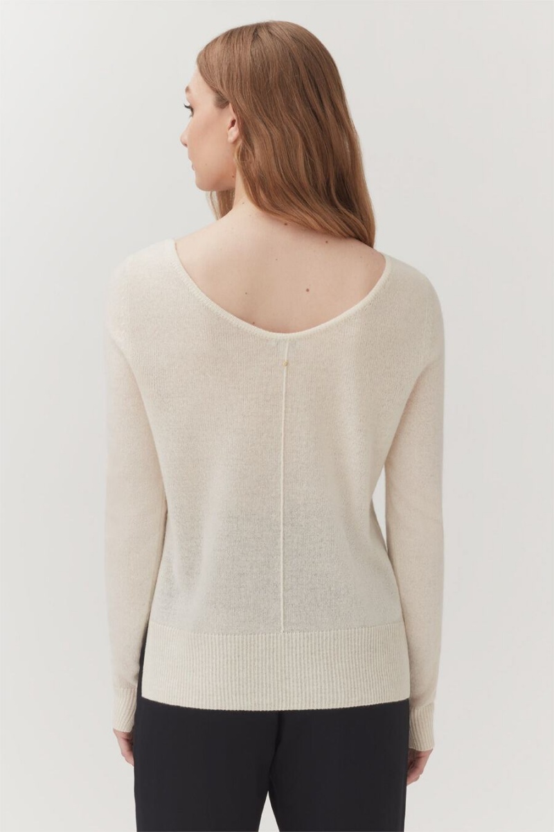 Női Cuyana Single-Origin Cashmere Scoop Neck Pulóverek Fehér | GPF1935QW