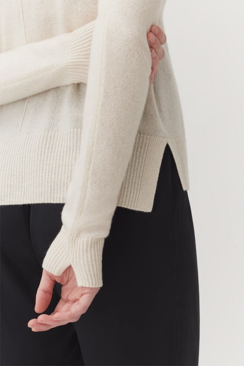 Női Cuyana Single-Origin Cashmere Scoop Neck Pulóverek Fehér | GPF1935QW