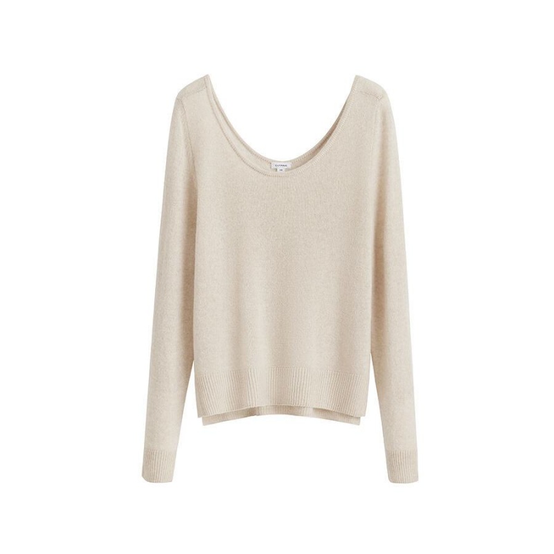 Női Cuyana Single-Origin Cashmere Scoop Neck Pulóverek Fehér | GPF1935QW