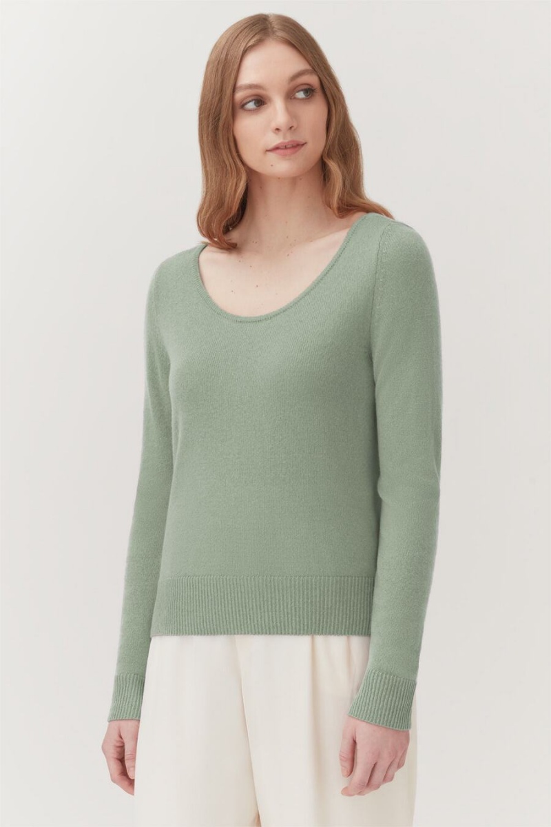 Női Cuyana Single-Origin Cashmere Scoop Neck Pulóverek Zöld | VOD3983JX