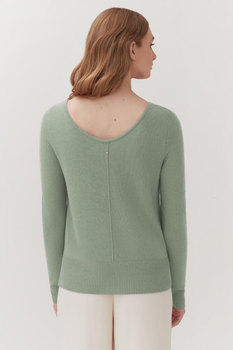 Női Cuyana Single-Origin Cashmere Scoop Neck Pulóverek Zöld | VOD3983JX