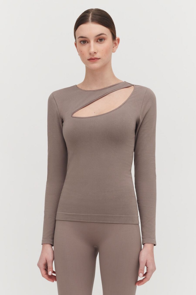 Női Cuyana Stretch Long Sleeve Tee Póló Világos Barna | MPF6088HN