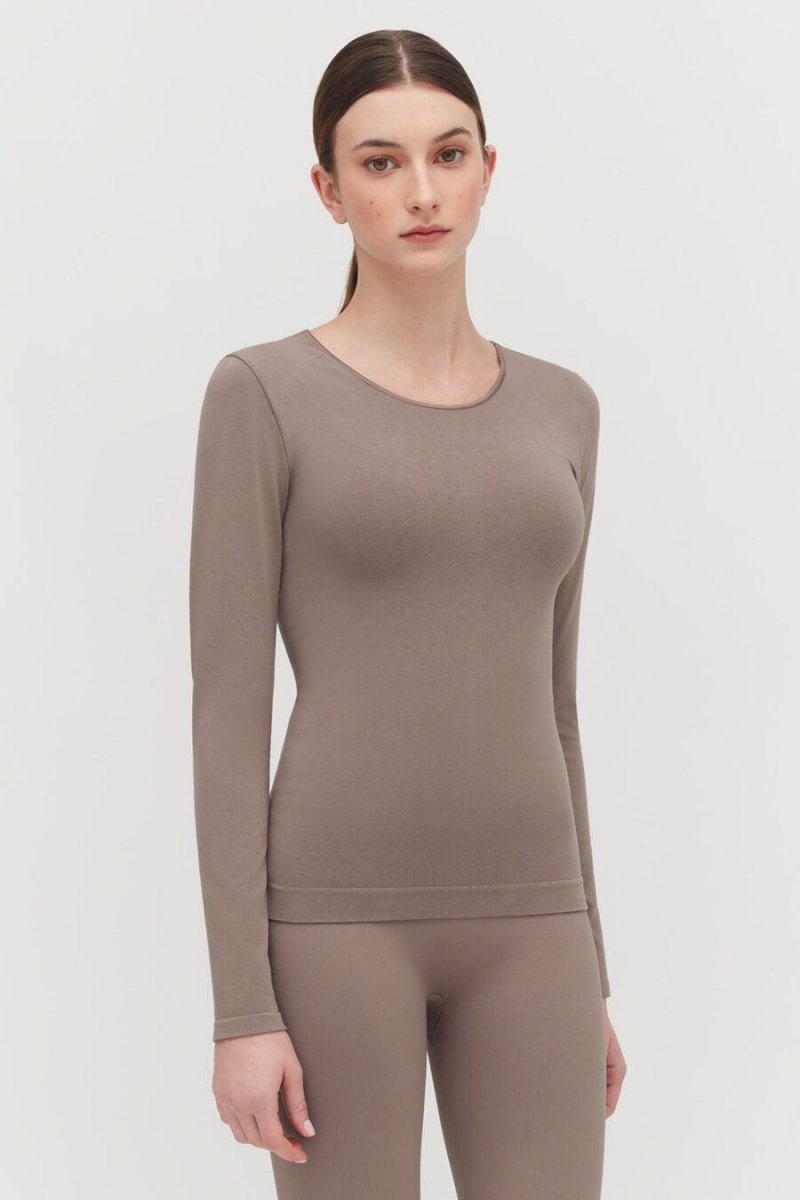 Női Cuyana Stretch Long Sleeve Tee Póló Világos Barna | MPF6088HN