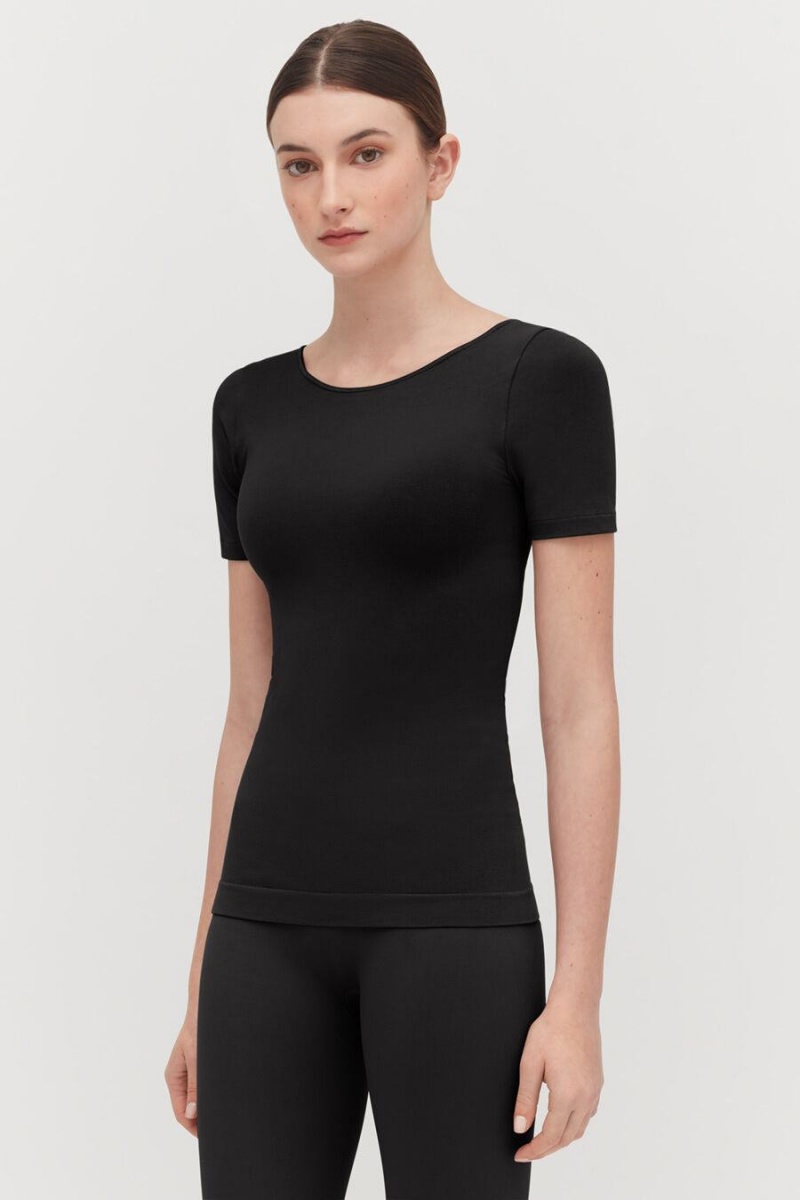 Női Cuyana Stretch Scoop Neck Tee Póló Fekete | ADM2845XZ