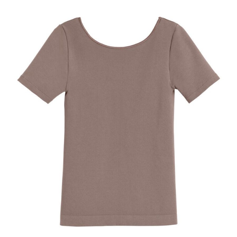 Női Cuyana Stretch Scoop Neck Tee Póló Világos Barna | CZI4116XS