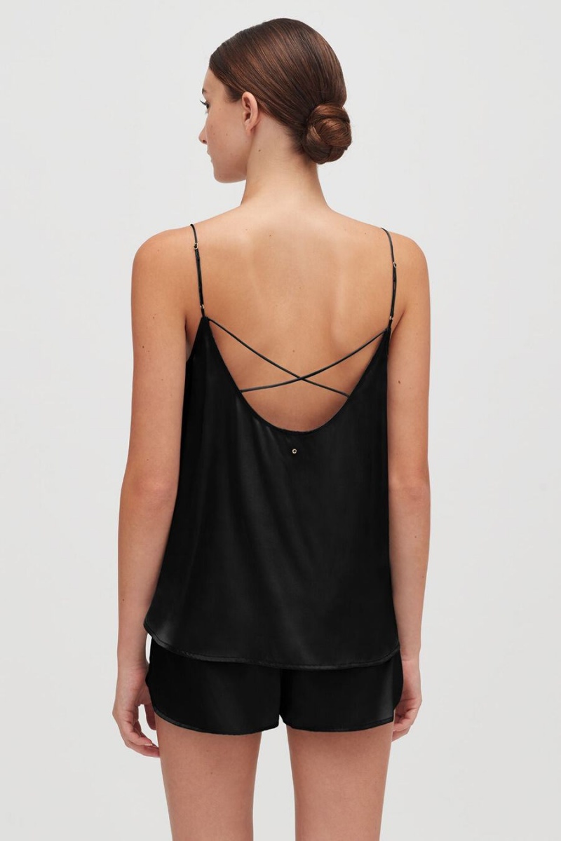 Női Cuyana Washable Charmeuse Cross-Back Cami Ujjatlan Póló Fekete | HWK2917QI