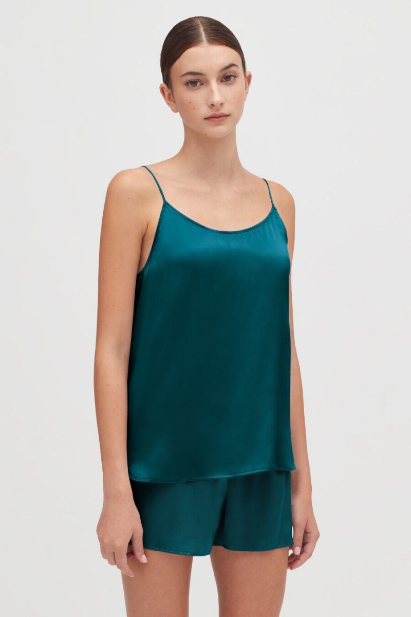 Női Cuyana Washable Charmeuse Cross-Back Cami Ujjatlan Póló Kék | KOG2717VO