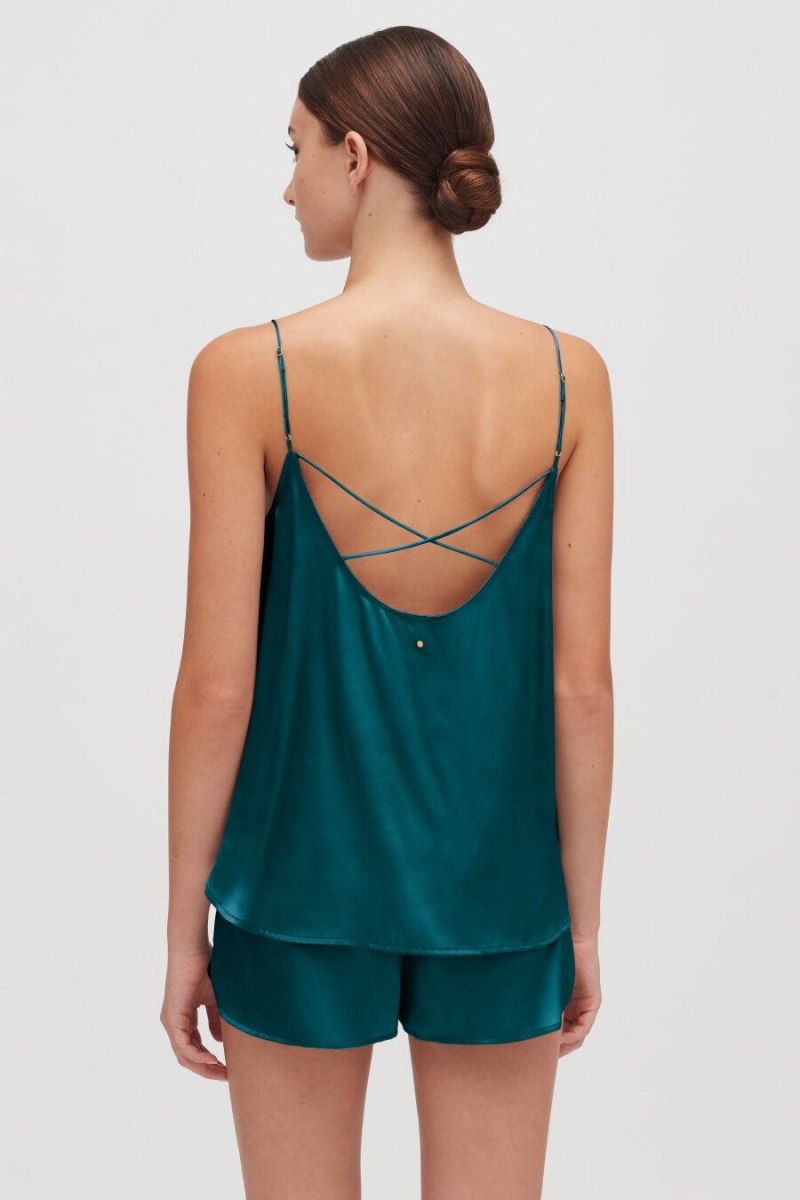 Női Cuyana Washable Charmeuse Cross-Back Cami Ujjatlan Póló Kék | KOG2717VO